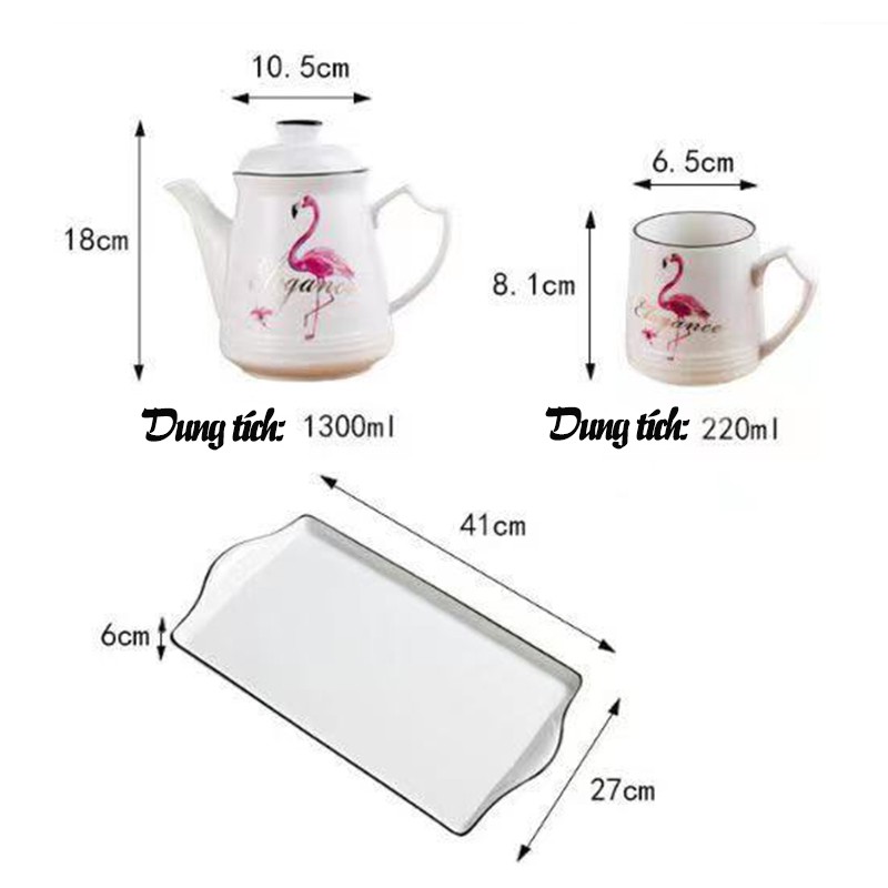 BỘ ẤM TÁCH TRÀ CAO CẤP 1.3 lít - BỘ BÌNH 06 TÁCH SỨ - LOVE YOU SP046