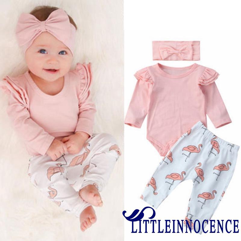 ❤XZQ-3PCS Toddler Newborn Baby Girls Outfits Clothes Romper Leggings Pants Bodysuit+Pants Set 0-18M