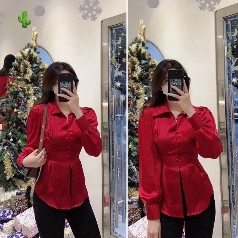 Áo sơmi phi lụa nút bọc NHIỀU MÀU cách điệu phối nơ lưng hot lắm ạ PC