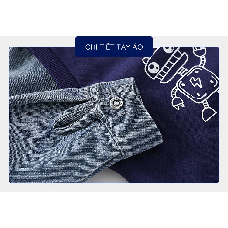 Áo nỉ cho bé WELLKIDS áo nỉ dài tay phối jean chất da cá hàng xuất Âu Mỹ