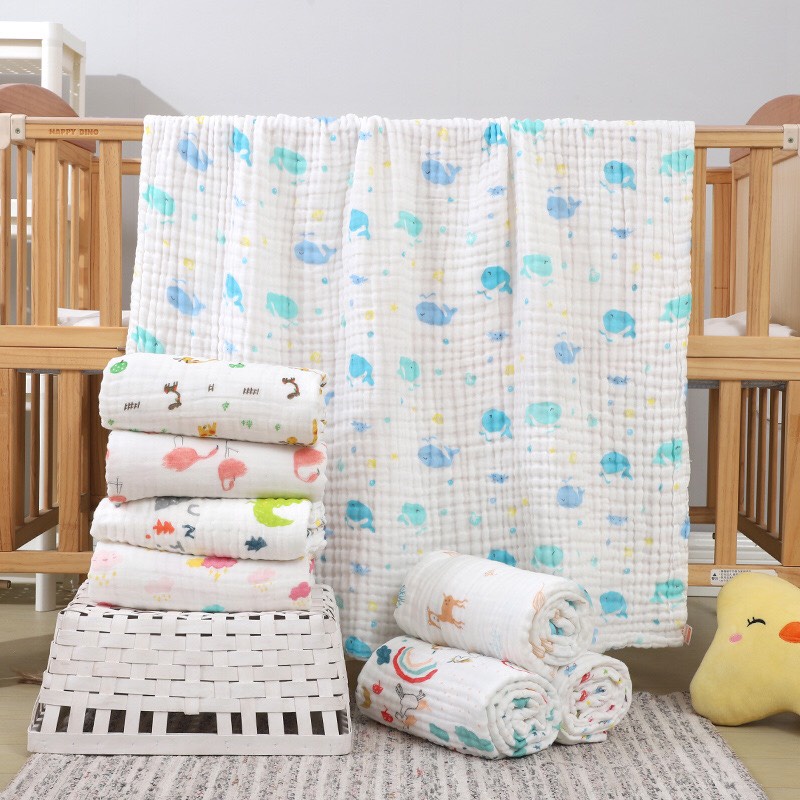 Khăn tắm cho bé, Khăn tắm cho bé sơ sinh 6 lớp cotton,mềm mại kích thước 110*105cm