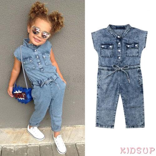 Bộ Áo Liền Quần Vải Denim Thời Trang Cho Bé Gái