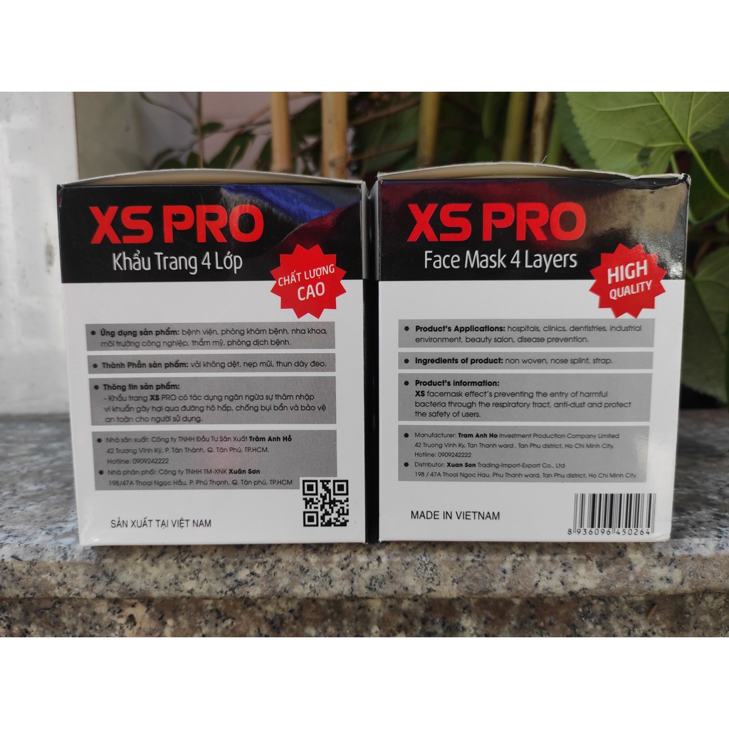 Hộp 50 Khẩu Trang Y Tế 4 Lớp Màu Xám XS PRO Cao Cấp