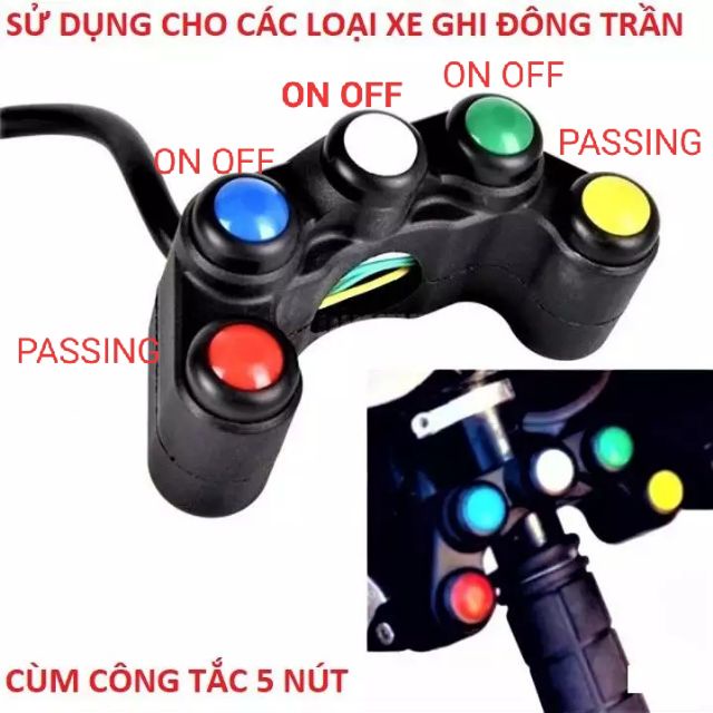 Cụm (cùm) công tắc 5 nút gắn xe máy, xe điện