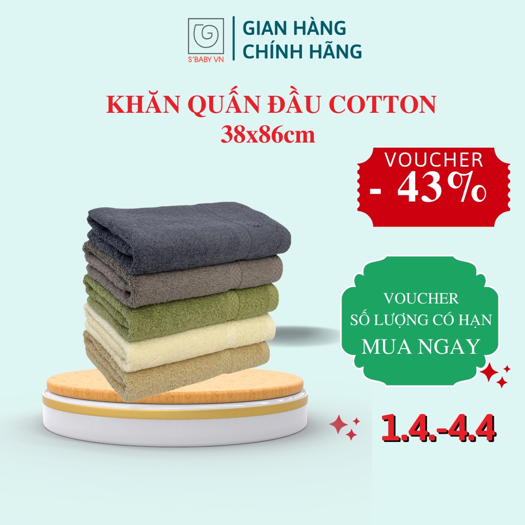 Khăn Quấn Đầu Nhanh Khô Cotton S'BABY 38x86cm Sản Xuất Từ Nguyên Liệu Tự Nhiên Mềm Mại, An Toàn Cho Da - 8936137960202