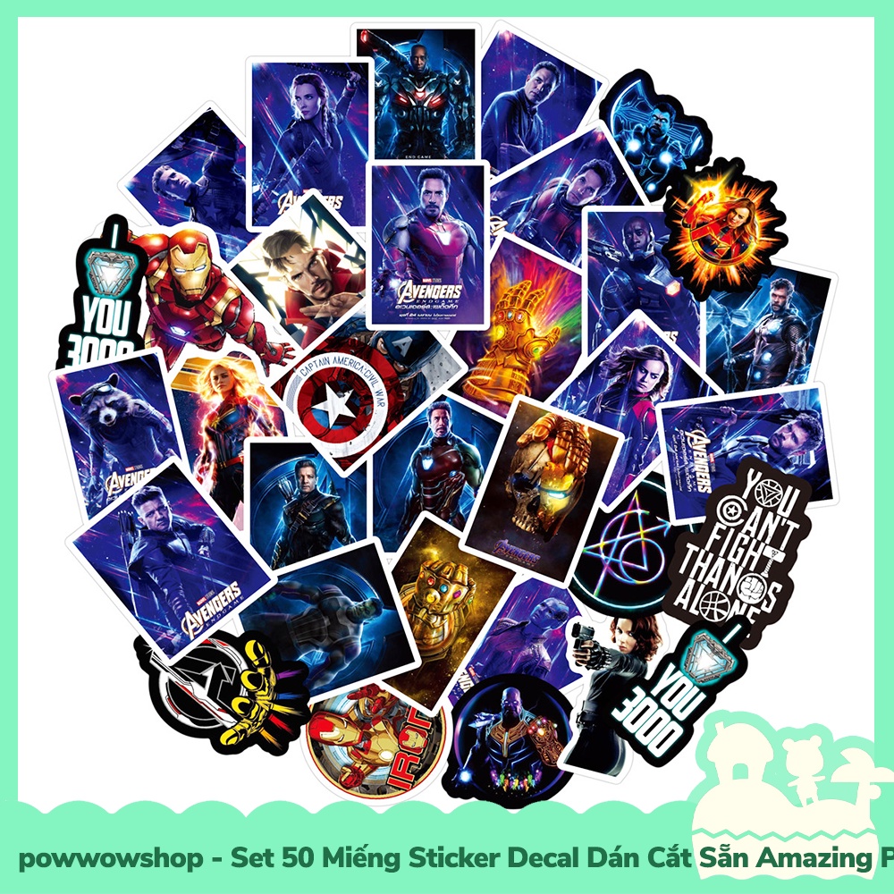 [Sẵn VN - Hỏa Tốc] Set 50 Miếng Sticker Decal Cắt Sẵn DIY Dán Trang Trí Vật Dụng Mẫu Amazing Superheroes Marvel