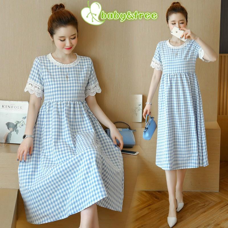 Đầm bầu khổ rộng phối ren thời trang Hàn Quốc