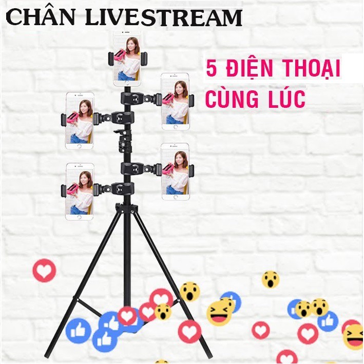 Chân Tripod LiveStream Cao 2m1 Kẹp 5 Điện Thoại Cùng Lúc - Giá Đỡ Kẹp 5 Điện Thoại Bán Hàng Online