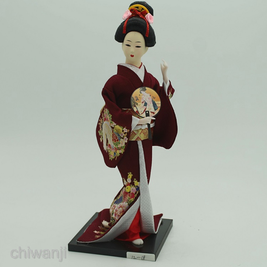 Búp bê Nhật Bản Geisha mặc Kimono màu đỏ rượu 1/6 độc đáo