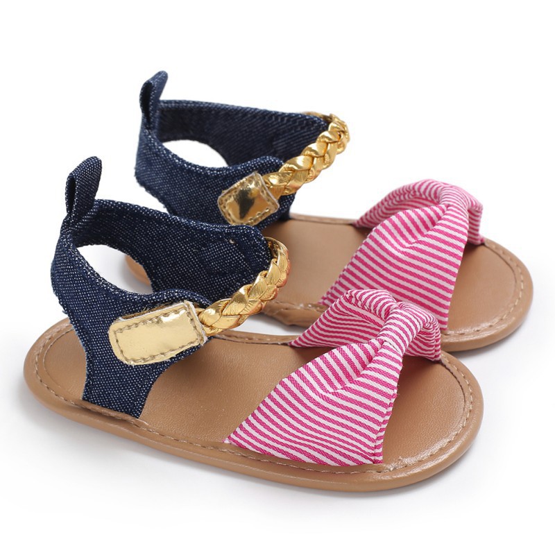 Giày sandals quai nơ kẻ sọc dễ thương cho bé