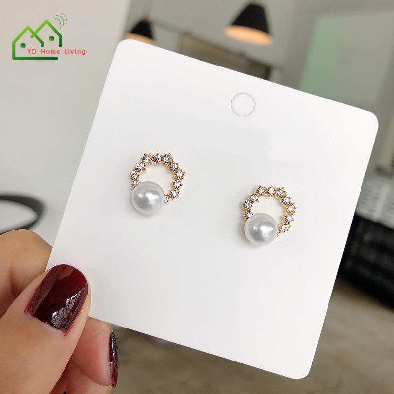 Hoa tai chốt bạc trang trí ngọc trai đính đá phong cách Hàn Quốc cho nữ