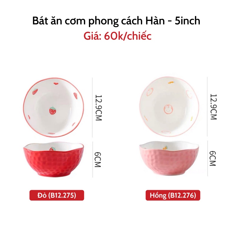 Bát ăn cơm, chén ăn cơm bằng sứ phong cách Hàn Quốc