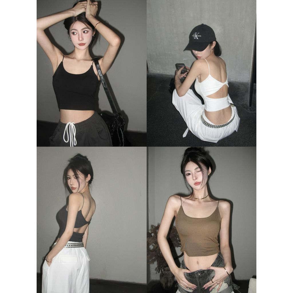 Áo Hai Dây Hở Lưng Phong Cách Vintage Quyến Rũ Cho Nữ