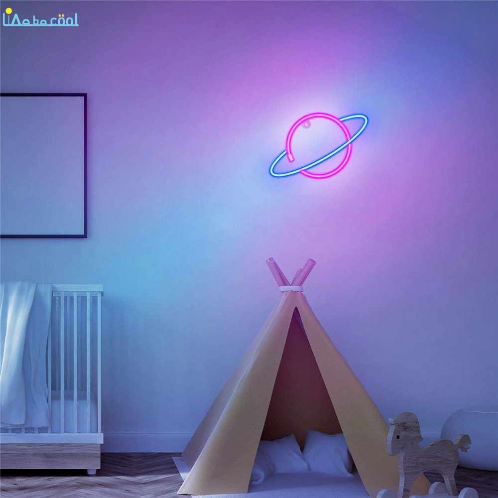 INS planet neon light universe modeling light bedroom decoration LED decorative night light  LED Hanging Neon Lights Planet Night Lamp For Room Wall Kids Bedroom Birthday Party Bar Beaches Wedding Décor Children Sign Neon Powered Lamp Room Light