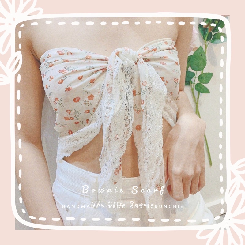 Scarf khăn quấn áo voan hoa Bownie