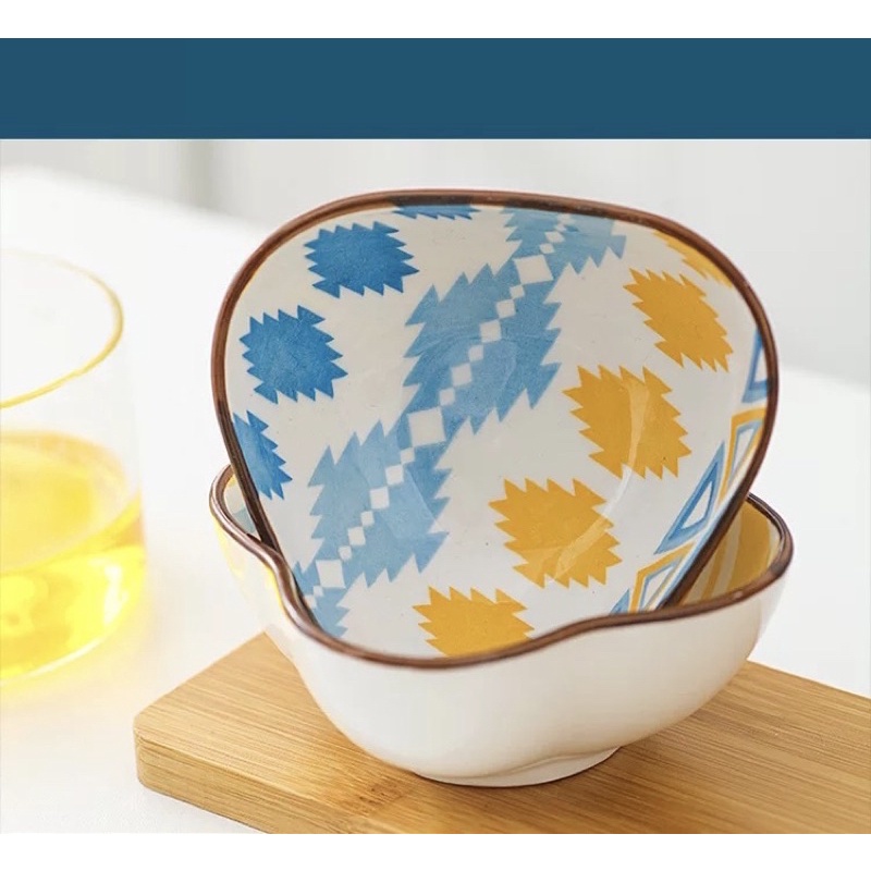 Bát sứ hoạ tiết thổ cẩm Bohemian cho bé ăn dặm kiểu Nhật