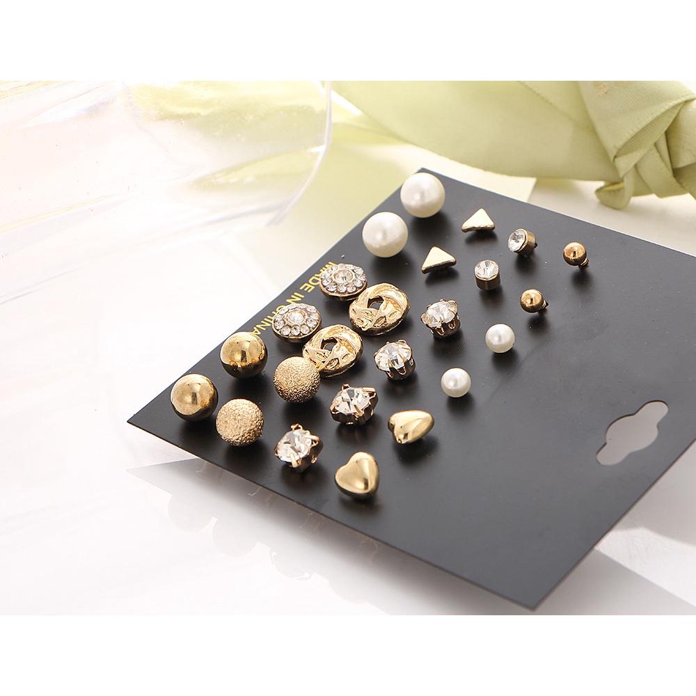 Set 24 Khuyên Tai Hình Học Bằng Thép Không Gỉ Đính Đá Zircon Mới Phong Cách Thời Thượng