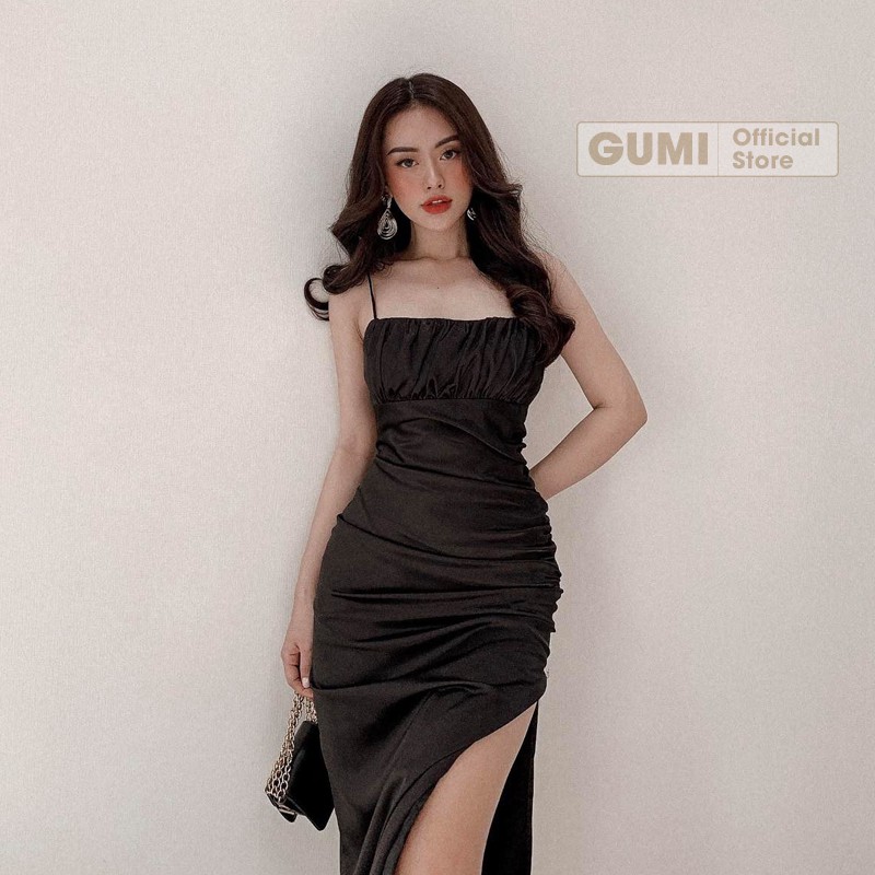 Váy dự tiệc 2 dây body dáng dài xẻ tà nhún ngực xếp ly - Đầm 2 dây body Gumi quyến rũ xinh đẹp GM2063 | BigBuy360 - bigbuy360.vn