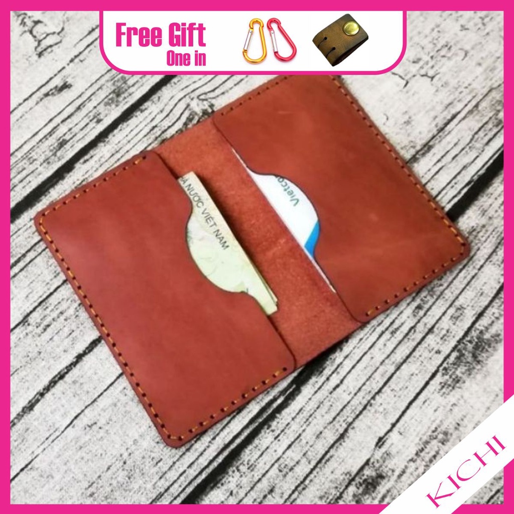 Bóp nam, ví nam mini đựng thẻ ATM, namecard da bò handmade màu Nâu Đỏ MN023 - Kichi