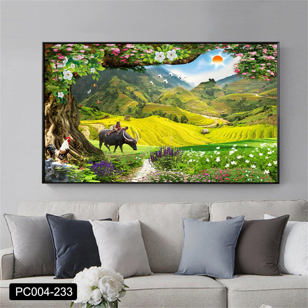 Tranh canvas treo tường phong cảnh thiên nhiên ruộng bậc thang Tây Bắc PC- 80 x 50 cm