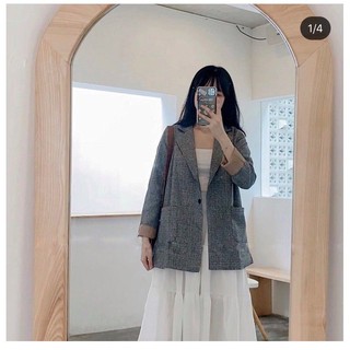 Blazer kẻ caro 2 màu ghi-nâu
