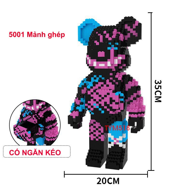 Xếp hình Gấu Bearbrick ironman jinx phi hành gia 36cm lắp ráp mô hình cỡ lớn bear brick nanoblocks nano 3d
