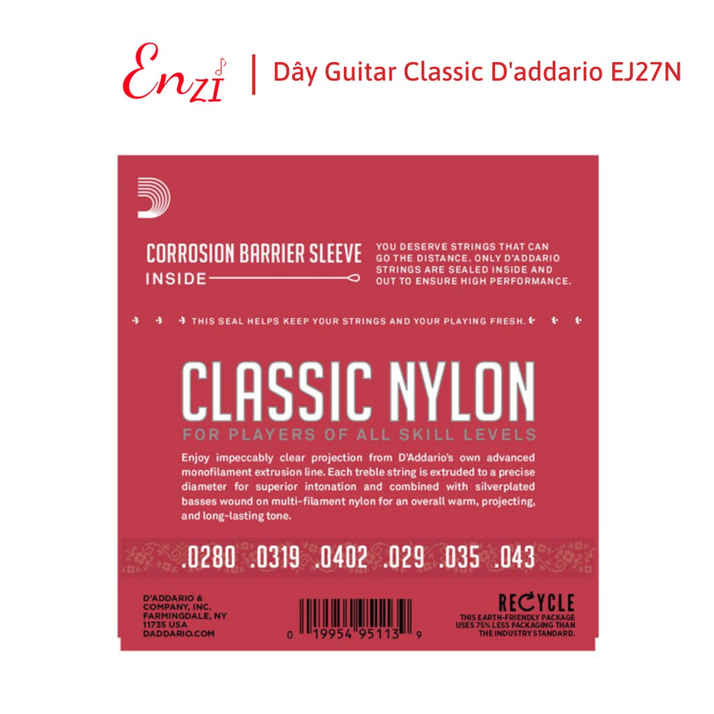 Dây đàn Guitar Classic D addario EJ27N Normal EJ45 EJ46 EJ49 dây đàn guitar cổ điển nylon chất lượng Enzi