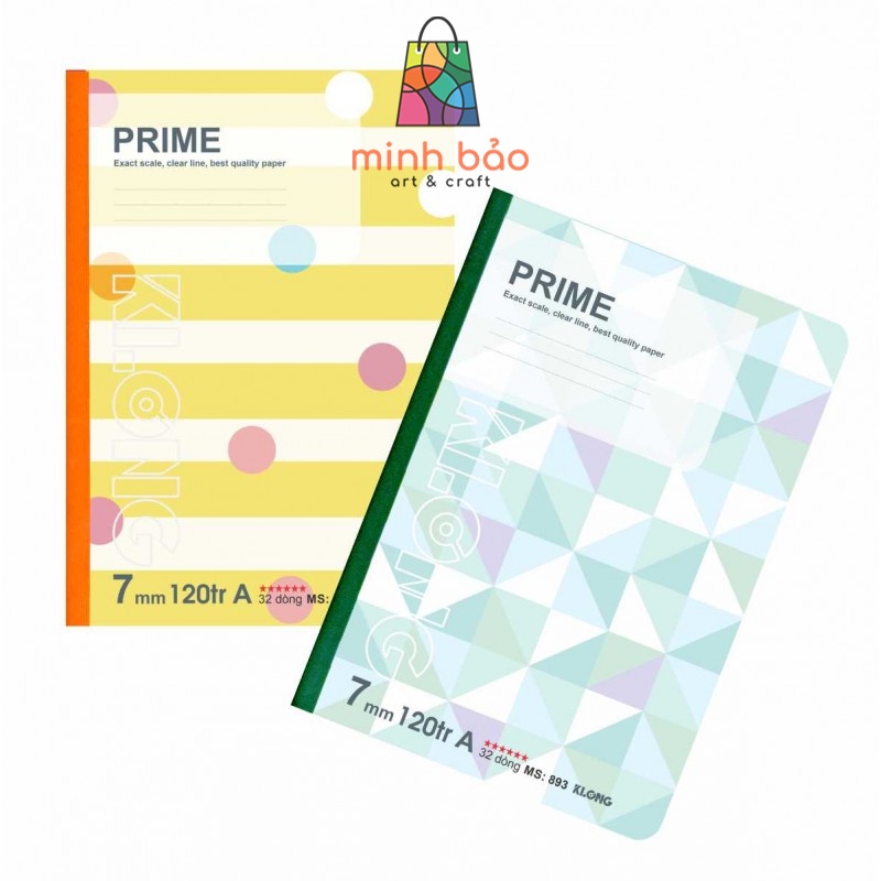 VỞ MAY DÁN GÁY KẺ NGANG KLONG PRIME 120/200 TRANG SIZE B5 70/76, MÃ SỐ 893 , MS 894