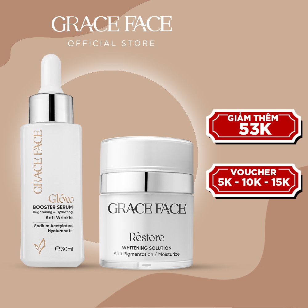 Combo Serum siêu HA Grace Face Glow Booster và Kem dưỡng trắng da &quot;Big Boom&quot; Whitening Solution 30ml