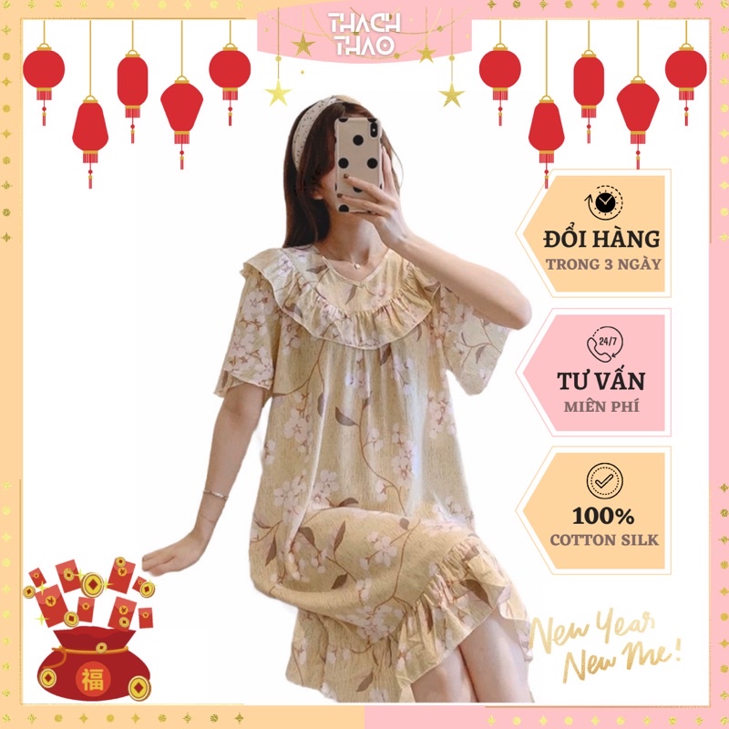 [SẴN] Váy ngủ lanh lụa⚡CÓ SIZE⚡️QCCC Đầm mặc nhà cotton lanh lụa phối bèo mát mẻ mùa hè bầu và sau sinh | BigBuy360 - bigbuy360.vn