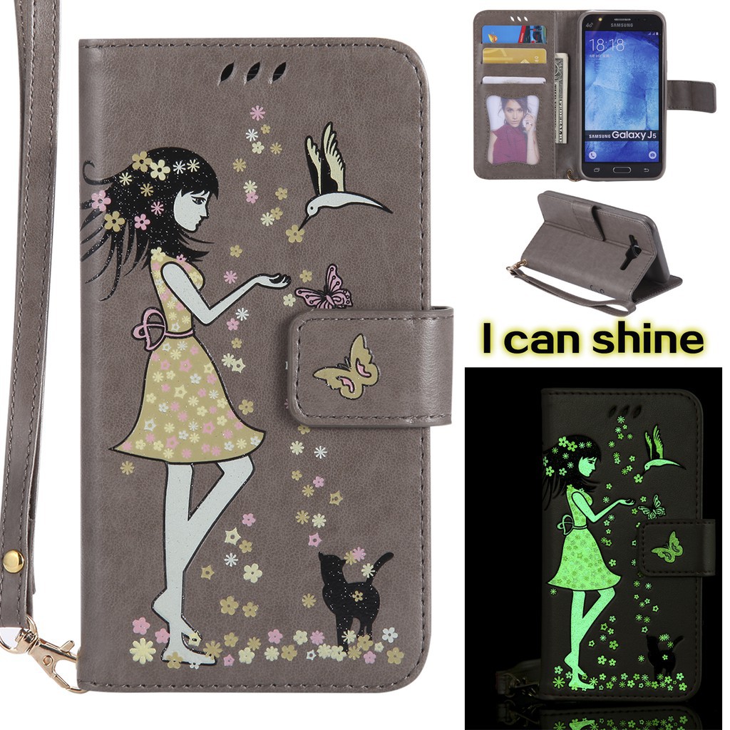 Bao da dạ quang họa tiết cô gái và mèo cho Samsung Galaxy J7 Prime | BigBuy360 - bigbuy360.vn