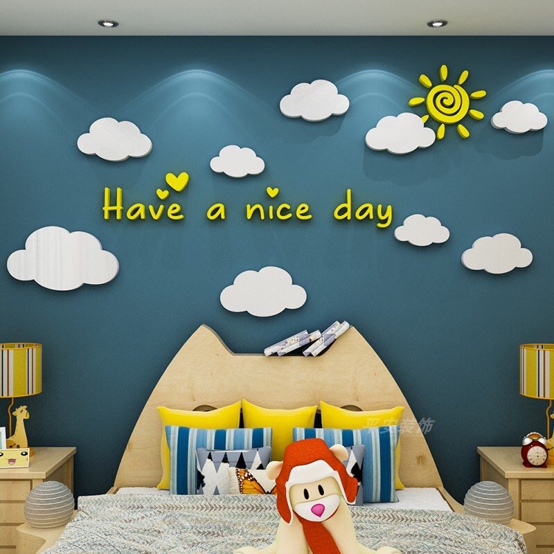Tranh dán tường mica dán nổi mây trời trang trí phòng ngủ, phòng khách, khu vui chơi
