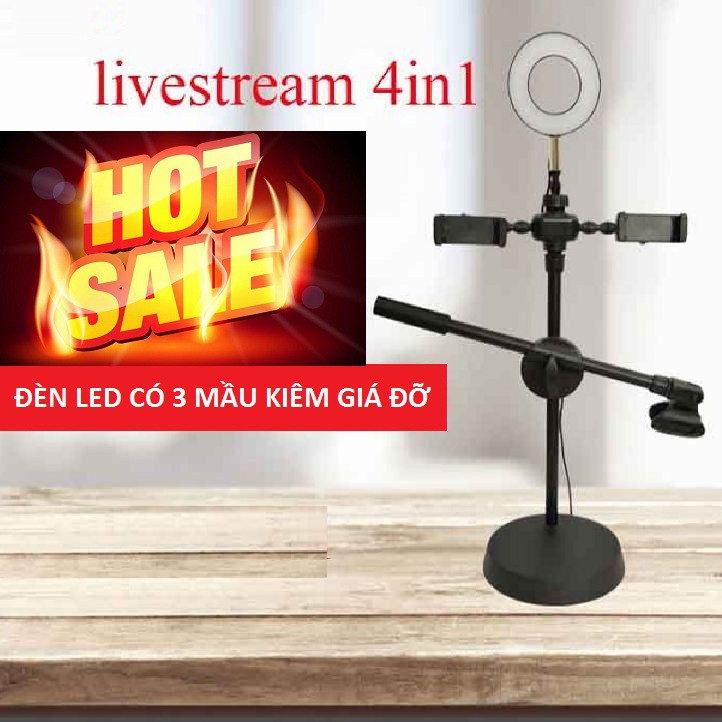 Đèn Livestream 4 in1, Kiêm Giá Đỡ Điện Thoại Đèn Led Thay Đổi 3 Mầu Model 2020