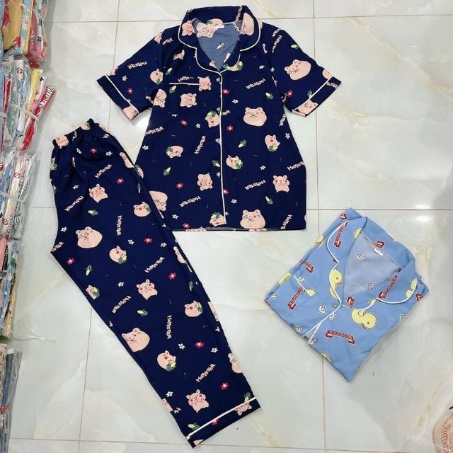 (PJ03) Bộ lụa mặc nhà nữ bigsize đồ bộ pijama lụa áo cộc quần dài chất mịn mát - sanado