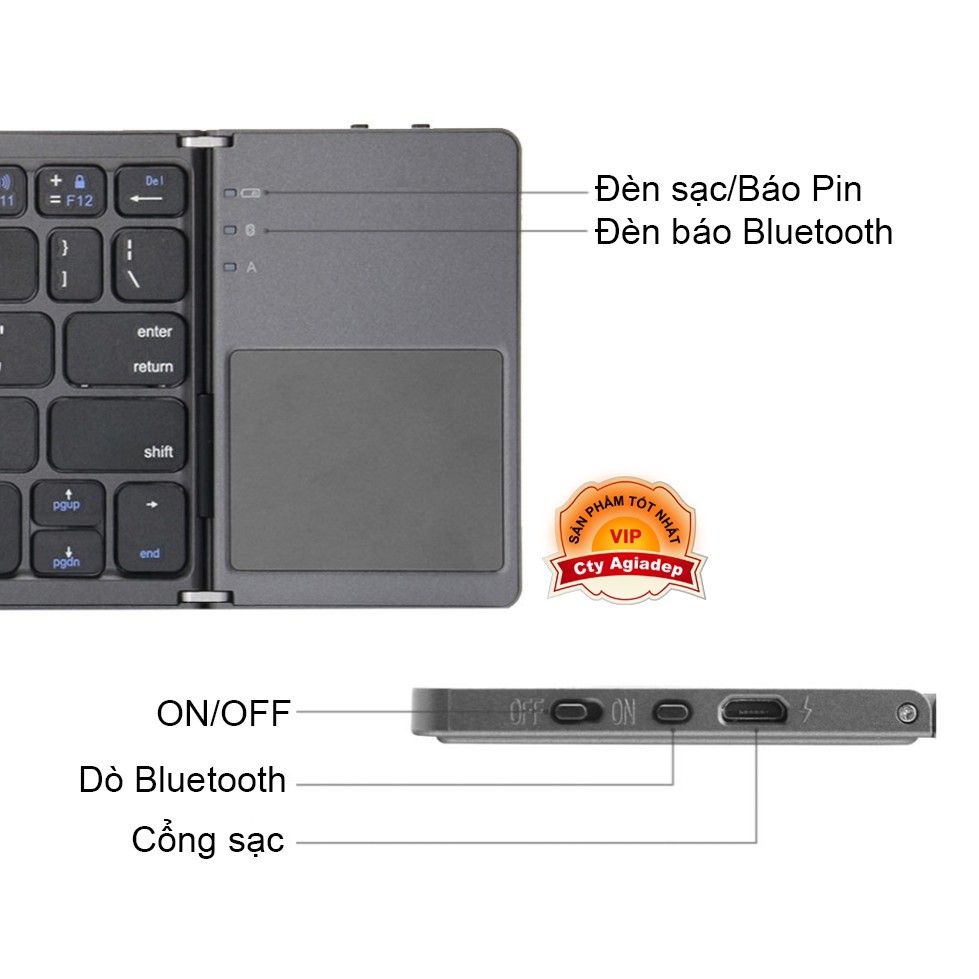 Bàn Phím Bluetooth + bàn di chuột xịn sò cho Laptop tablet điện thoại (Gấp gọn) AB033 | WebRaoVat - webraovat.net.vn