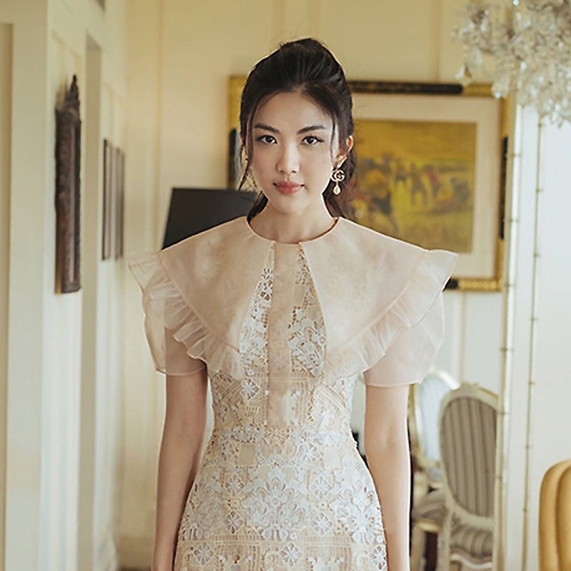 Đầm ren phối cổ tơ cao cấp