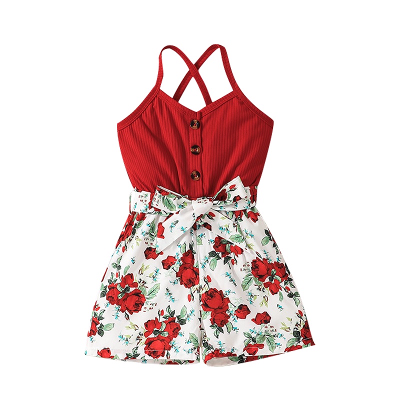 Body bé gái đồ từ 4 đến 7 Tuổi bodysuit liền thân Hồng Dễ Thương mùa hè hai dây In hoa quần áo cho bé trẻ em
