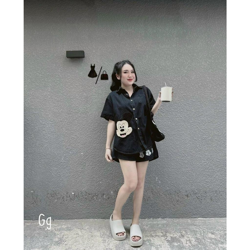sét bộ jean đùi chuột mickey hot