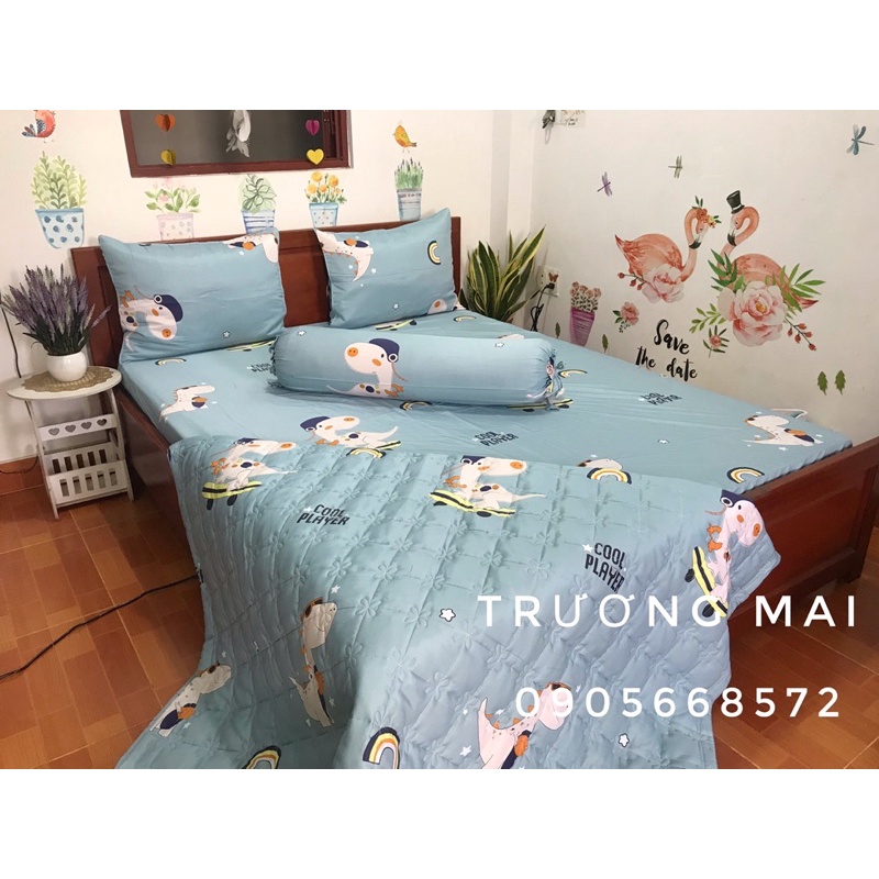 Drap Tencel lụa cao cấp 4 món ( 1 ga bọc chun, 2 áo nằm và 1 áo ôm khóa kéo)
