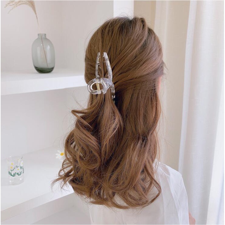 Kẹp tóc hàm cá mập màu trắng trong suốt phong cách Hàn Quốc