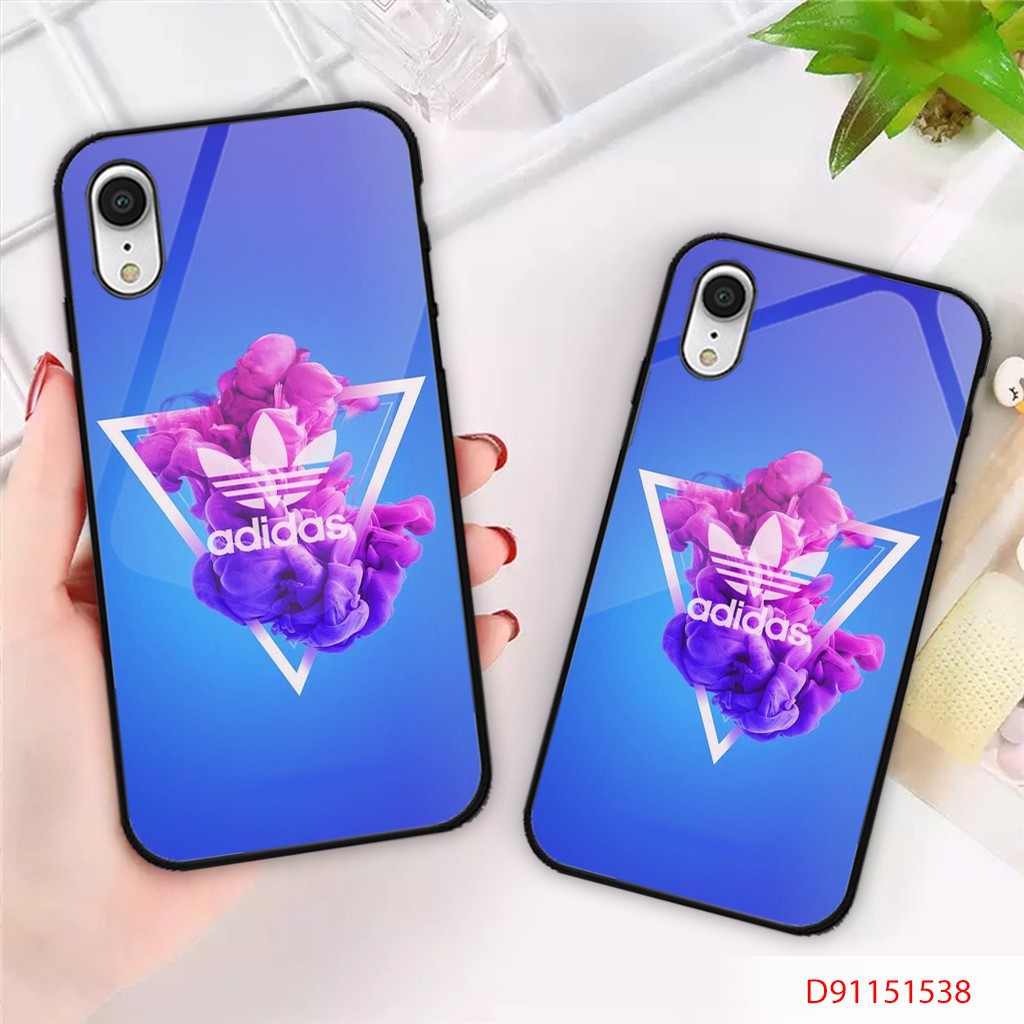 ỐP LƯNG TRÁNG GƯƠNG KÍNH CƯỜNG LỰC IPHONE, SAMSUNG NHIỀU ADIDAS NỀN KHÓI TÍM - PUKISHOPVN