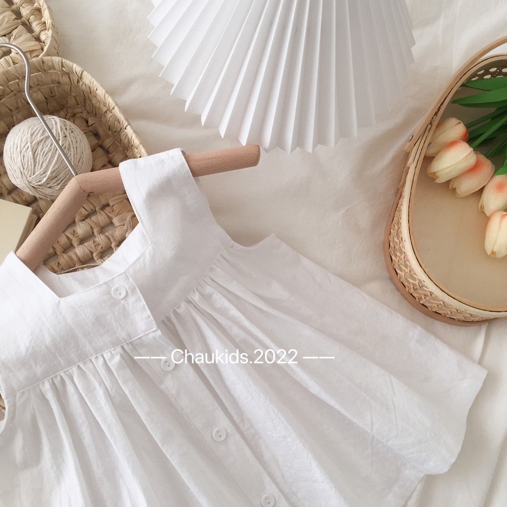 XẢ HÀNG Bộ cộc tay bé gái, bộ hai dây áo babydoll sát nách chất đũi cổ vuông 3 màu phối quần hoa nhí dáng Alibaba cho bé