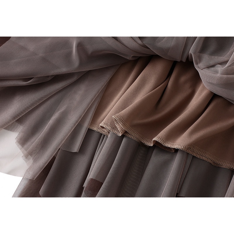 Chân váy xòe dài phối ren lưới màu đen ngọt ngào thời trang mùa hè cho nữ 2022