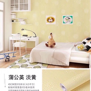10 mét giấy dán tường sẵn keo hoa bồ công anh nổi màu vàng hàng siêu đẹp