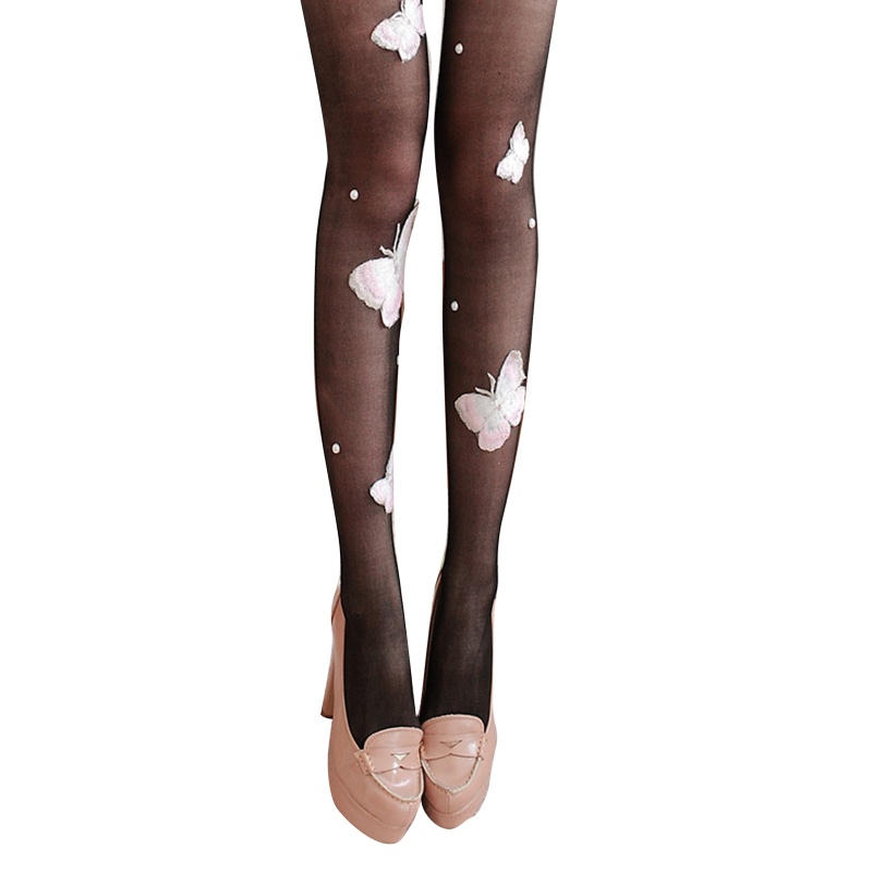 Quần tất chất liệu lụa thêu hình bướm đính ngọc trai dành cho nữ