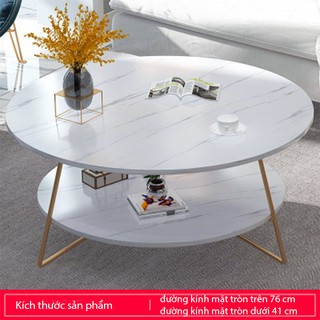 Bàn trà gỗ hình tròn 2 tầng màu trắng BAT015