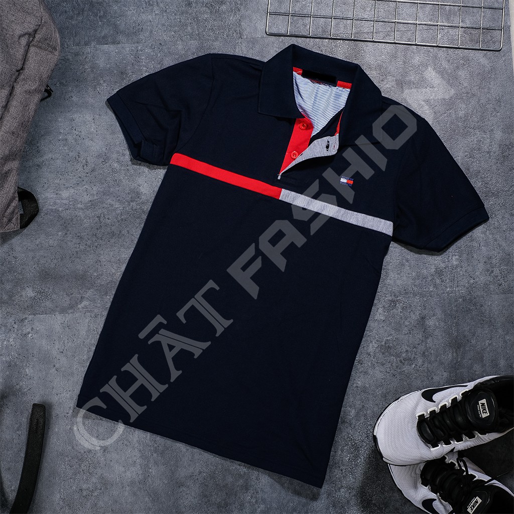 Áo Thun Nam 🆓FREESHIP🆓 Ngắn Tay Sọc Ngực Thun Cá Sấu Pha Cotton Cổ Bẻ 5 Màu 4 Size - PS0006 | BigBuy360 - bigbuy360.vn