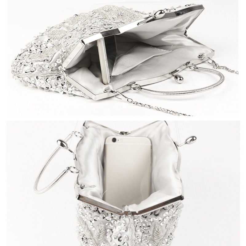 Ví Cầm Tay Đính Hạt Kim Sa Hình Hoa Phong Cách Vintage Dành Cho Nữ