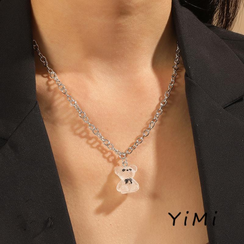 Vòng cổ mặt gấu hoạt hình bằng nhựa trong suốt cho nữ