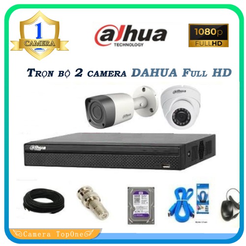 Trọn bộ 2 camera DAHUA chính hãng Full HD 1080p + ổ cứng HDD 500G đi kèm dây tùy chọn